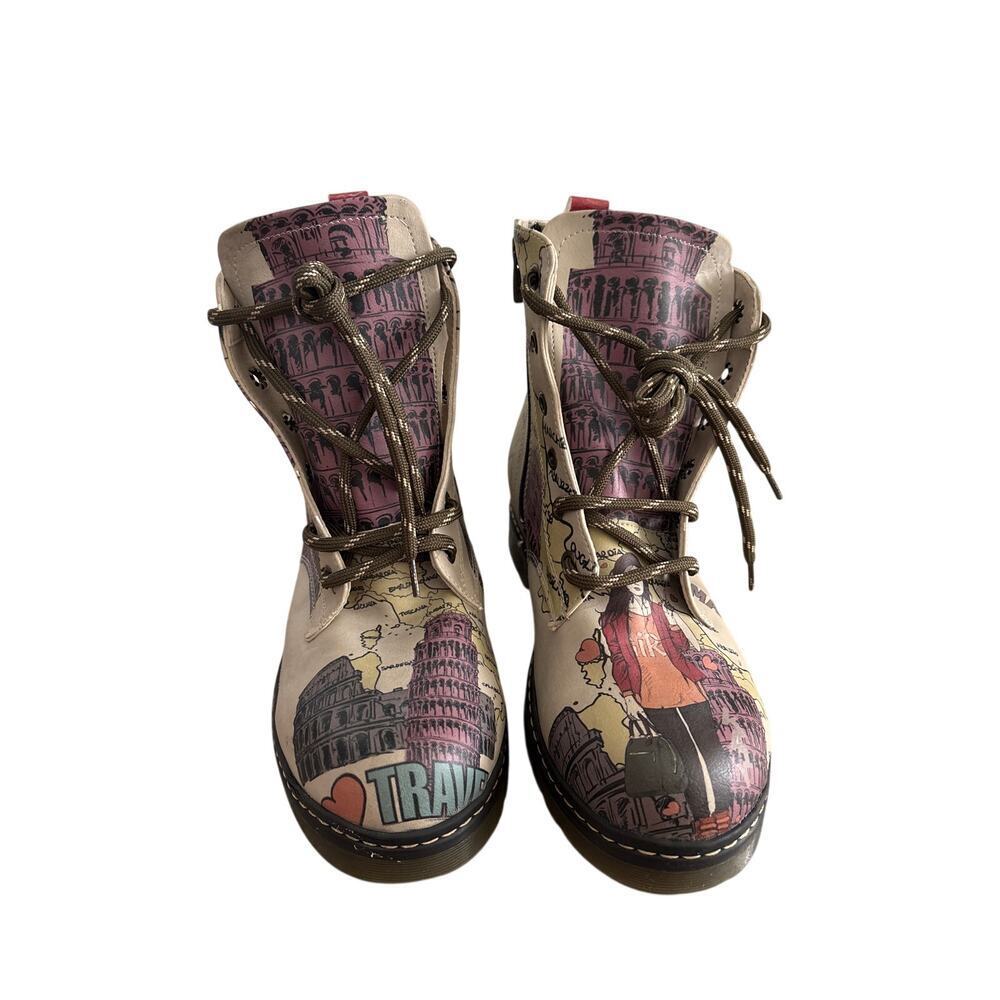 Colorful Patchwork Art Print Combat Ankle Boots EU 39